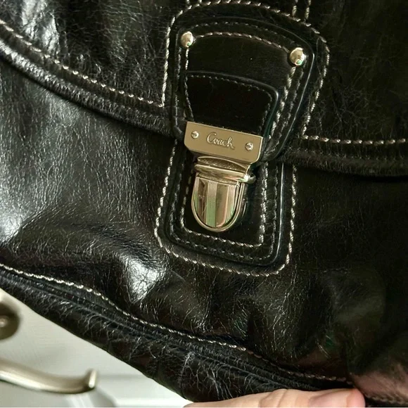 Coach Black Leather Shoulder Bag with Silver Accents - Picture 2 of 12
